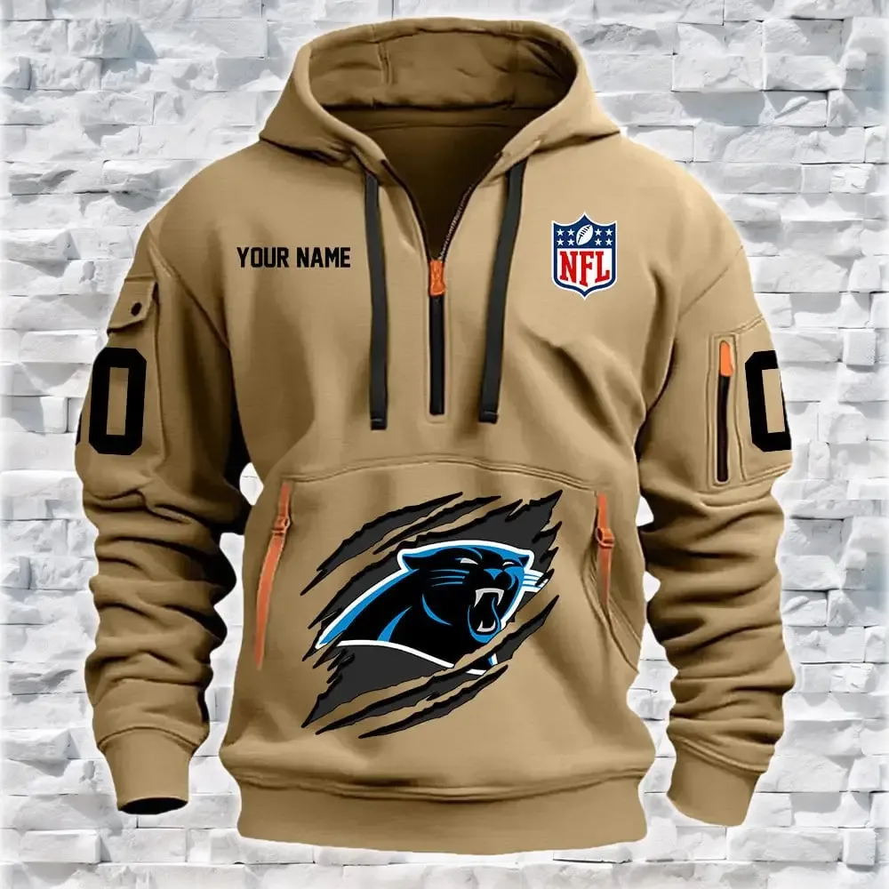 Carolina Panthers New Personalized Heavy Hoodie Quarter Zip Hoodie
