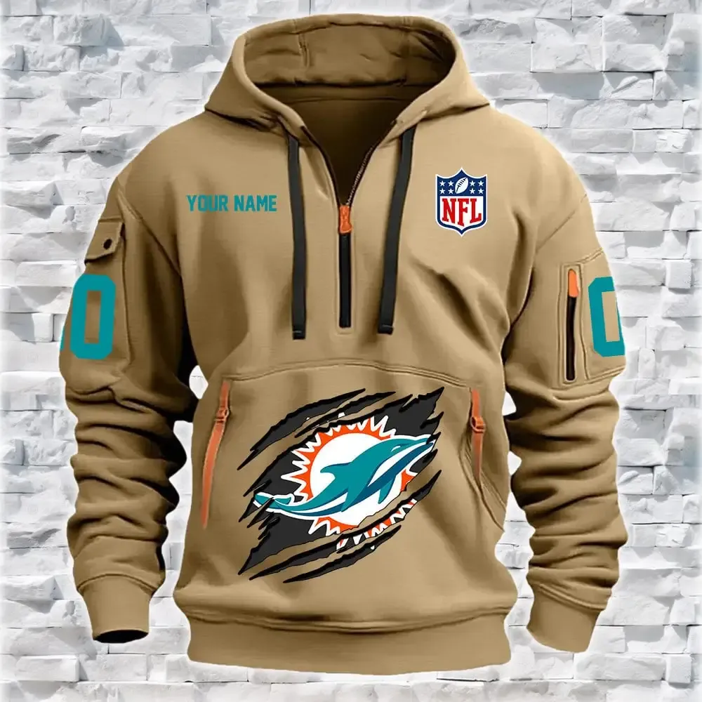 Miami Dolphins New Personalized Heavy Hoodie Quarter Zip Hoodie For Men And Women