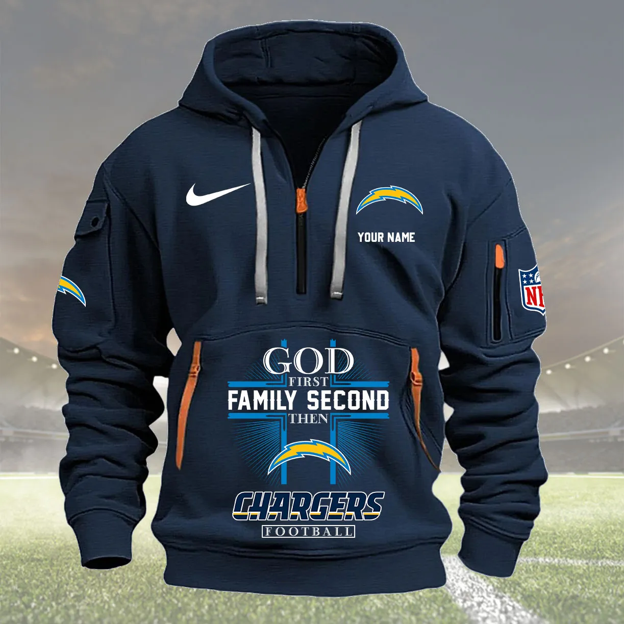 Los Angeles Chargers Personalized Heavy Hoodie Quarter Zip Hoodie