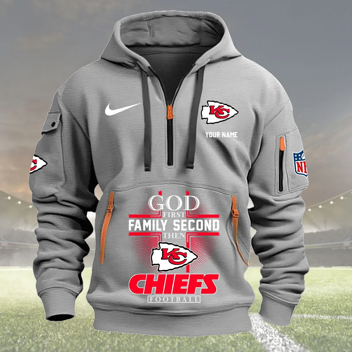 Kansas City Chiefs Personalized Heavy Hoodie Quarter Zip Hoodie