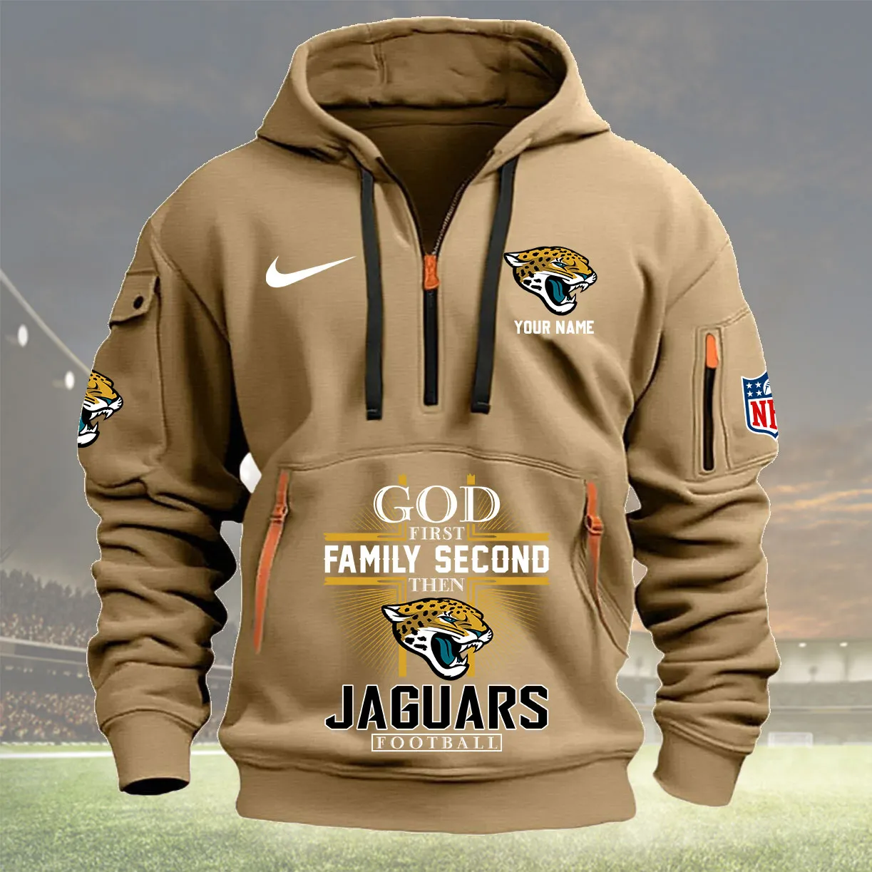 Jacksonville Jaguars Personalized Heavy Hoodie Quarter Zip Hoodie