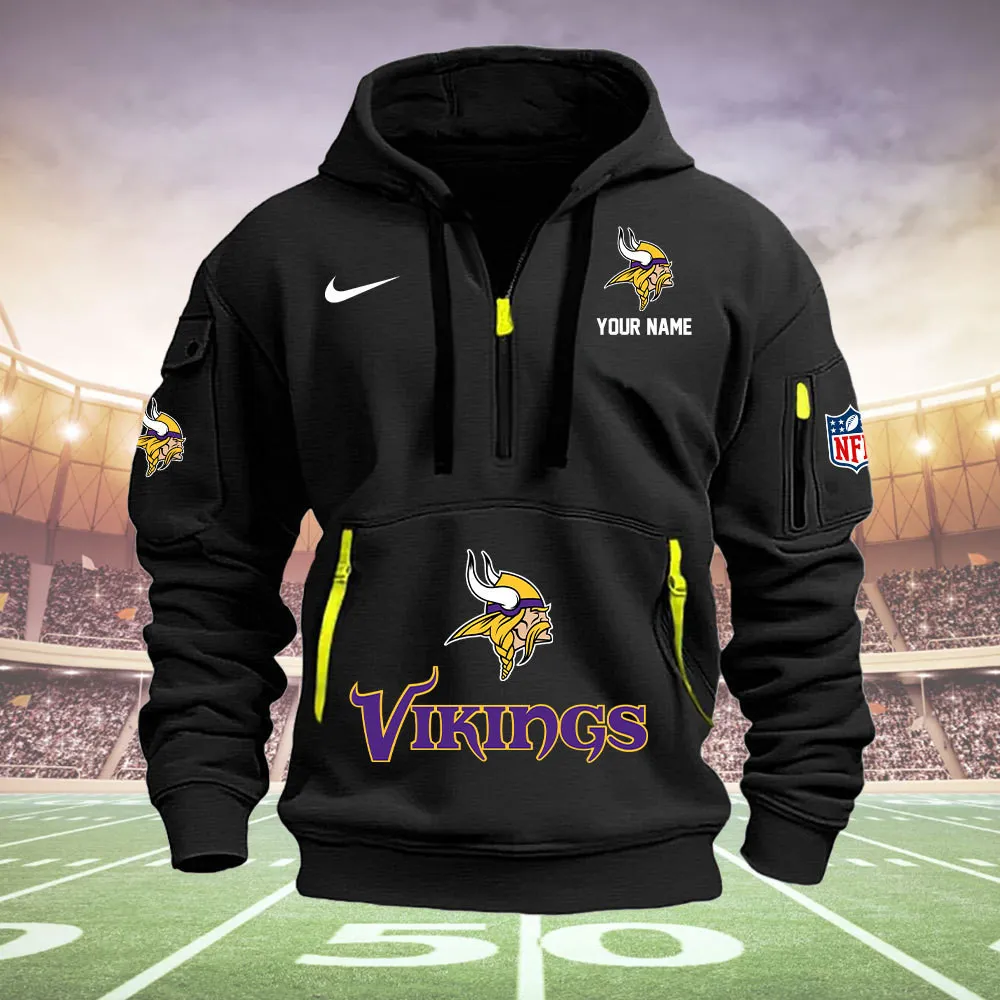 Minnesota Vikings New Personalized Heavy Hoodie Quarter Zip Hoodie For Fans