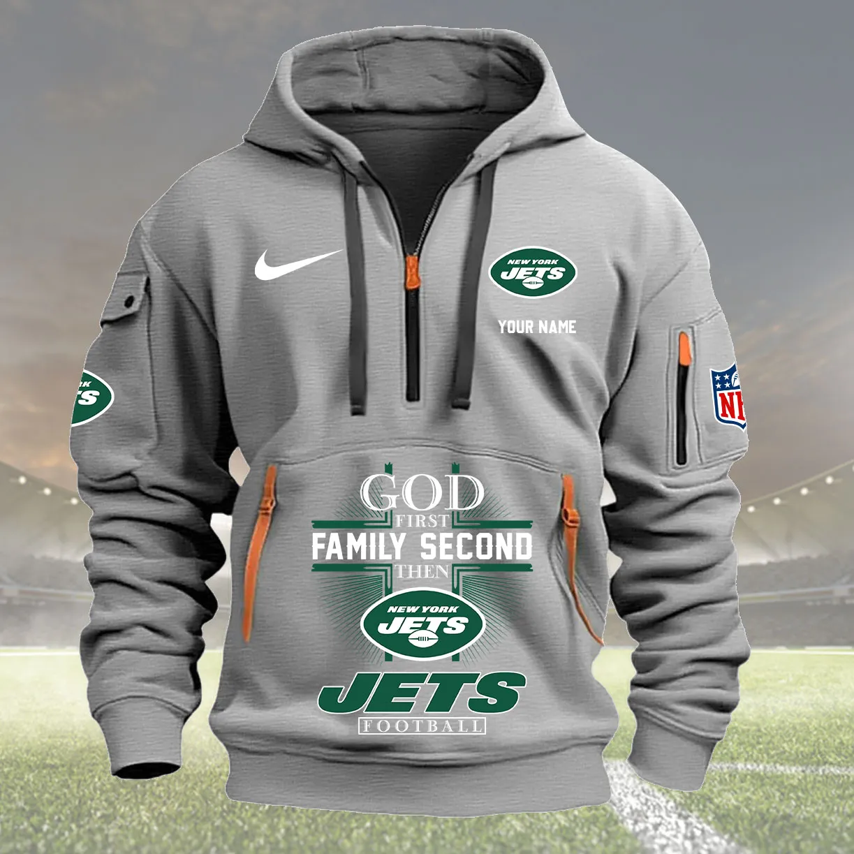 New York Jets Personalized Heavy Hoodie Quarter Zip Hoodie