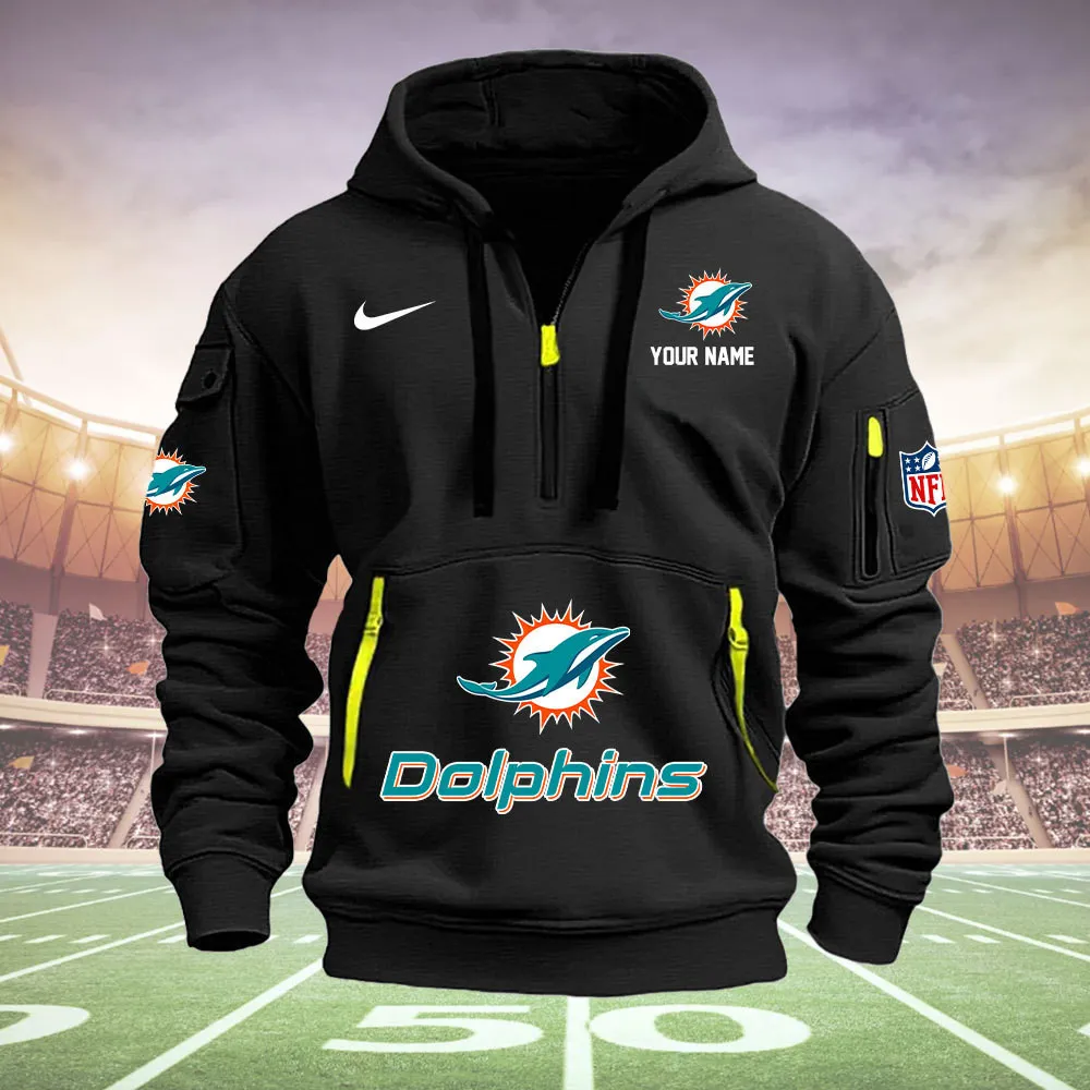 Miami Dolphins New Personalized Heavy Hoodie Quarter Zip Hoodie For Fans