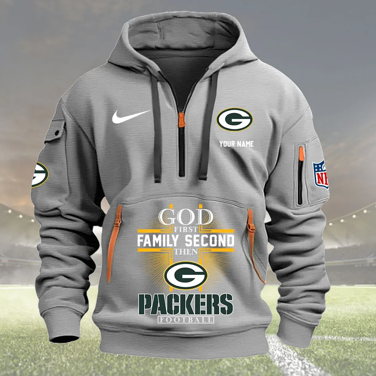 Green Bay Packers Personalized Heavy Hoodie Quarter Zip Hoodie New Collection
