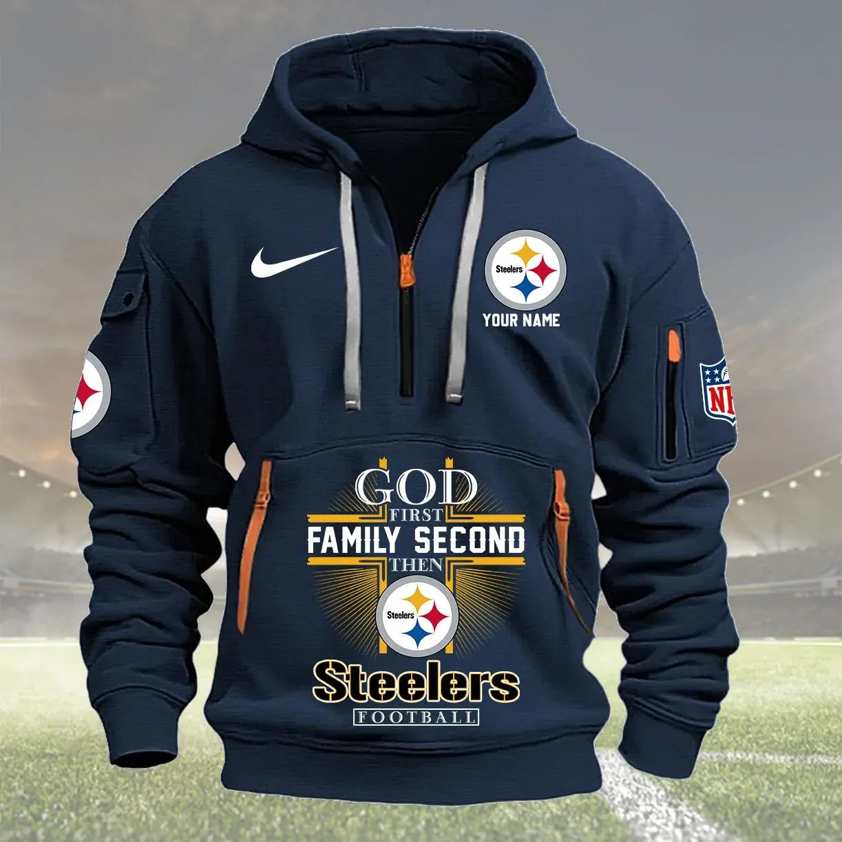 Pittsburgh Steelers Personalized Heavy Hoodie Quarter Zip Hoodie