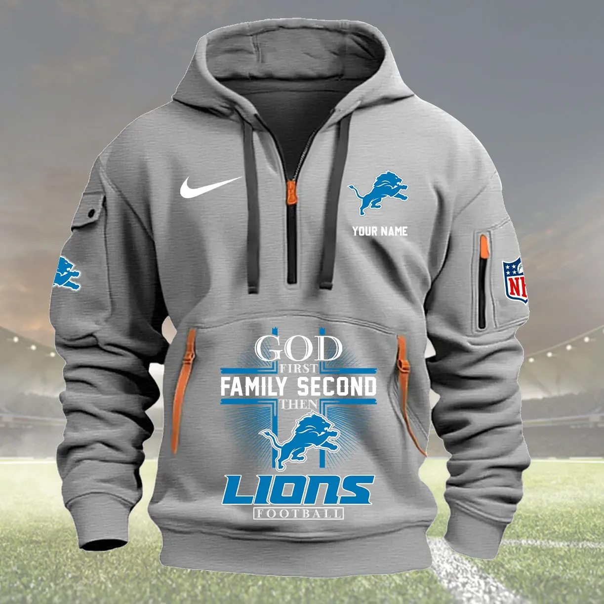 Detroit Lions Personalized Heavy Hoodie Quarter Zip Hoodie New Collection