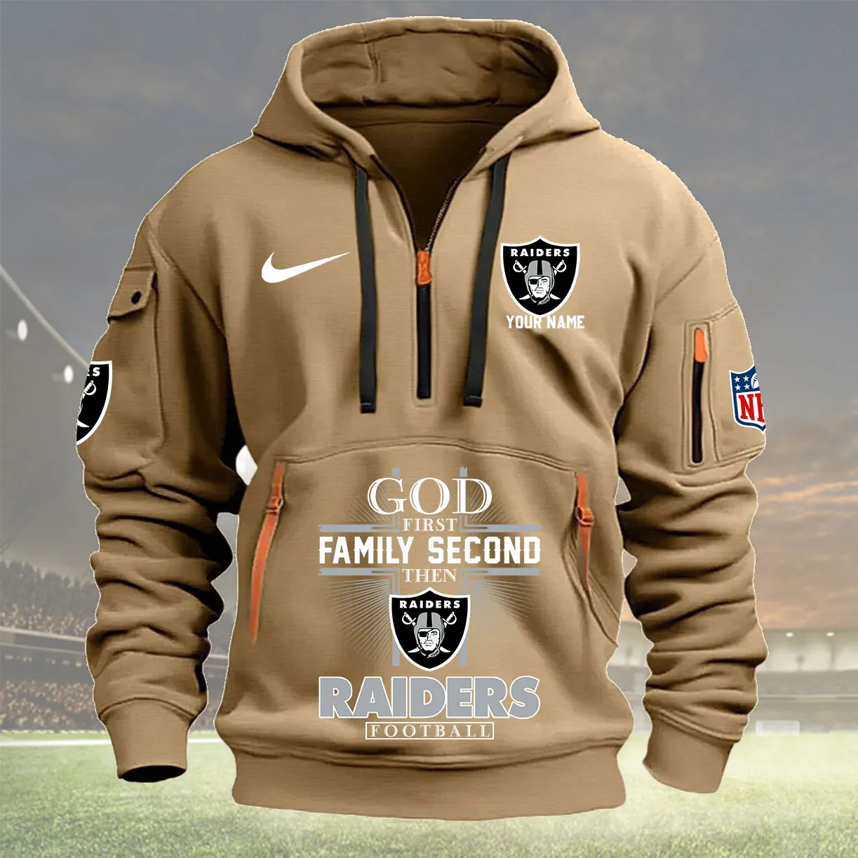 Las Vegas Raiders Personalized Heavy Hoodie Quarter Zip Hoodie
