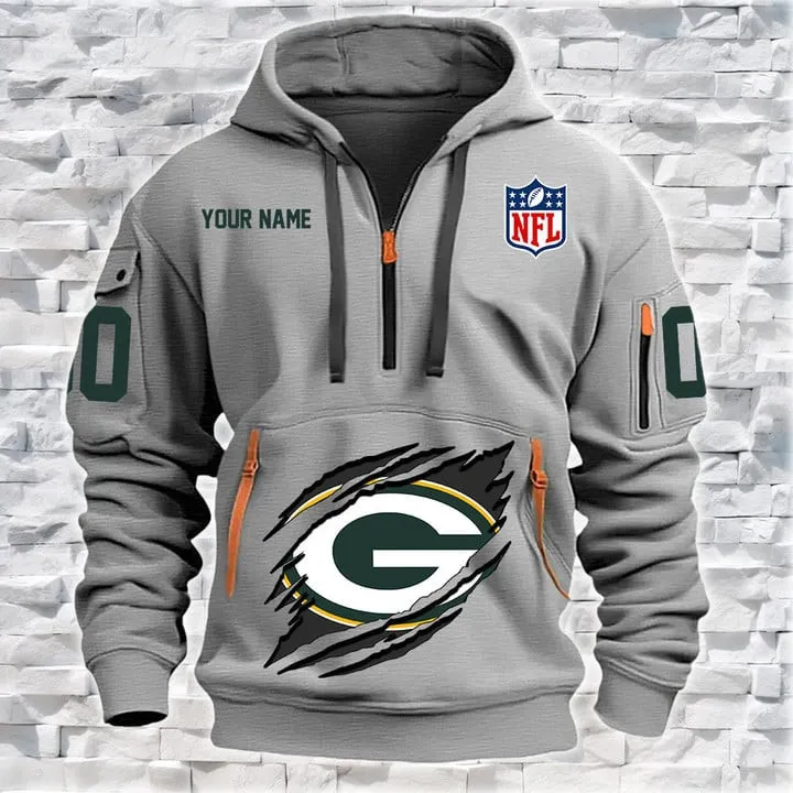 Green Bay Packers New Customized Heavy Hoodie Quarter Zip Hoodie Limited Edition