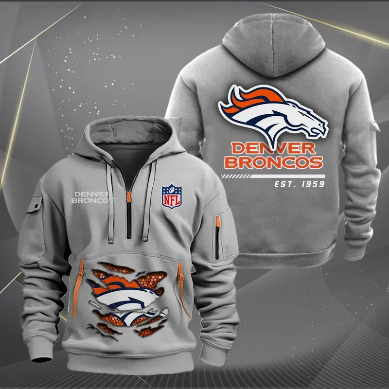 Denver Broncos New Customized Heavy Hoodie Quarter Zip Hoodie Limited Edition