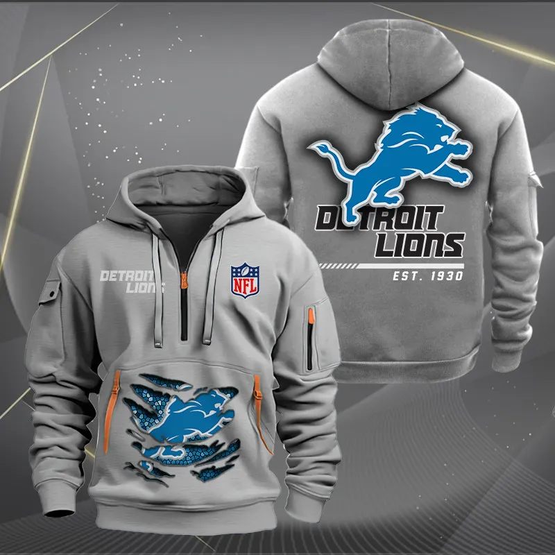 Detroit Lions New Personalized Heavy Hoodie Quarter Zip Hoodie Limited Edition