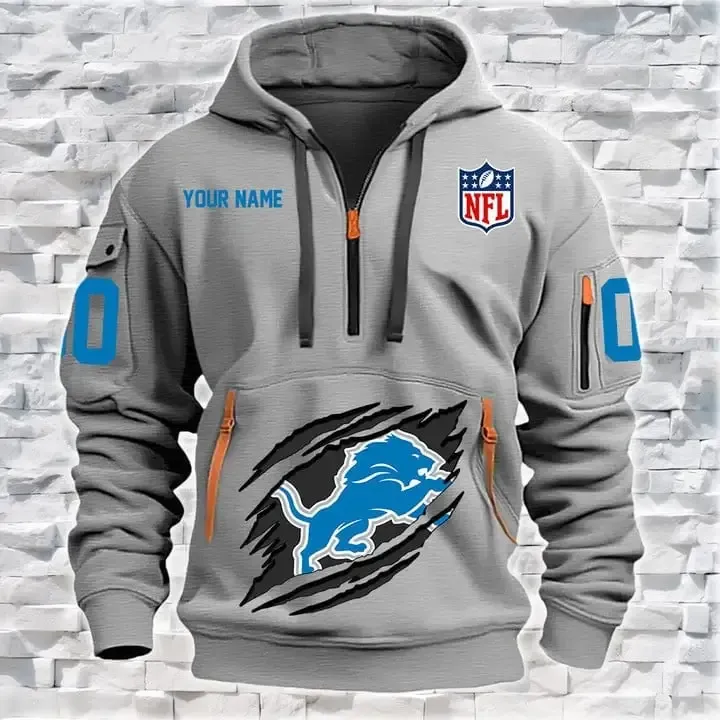 New Detroit Lions Personalized Heavy Hoodie Quarter Zip Hoodie Limited Edition
