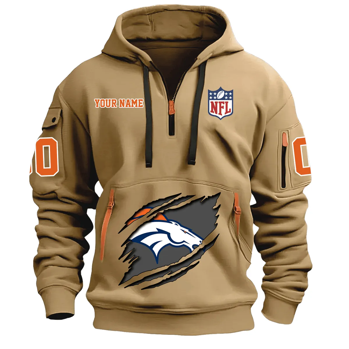 Denver Broncos New Personalized Heavy Hoodie Quarter Zip Hoodie
