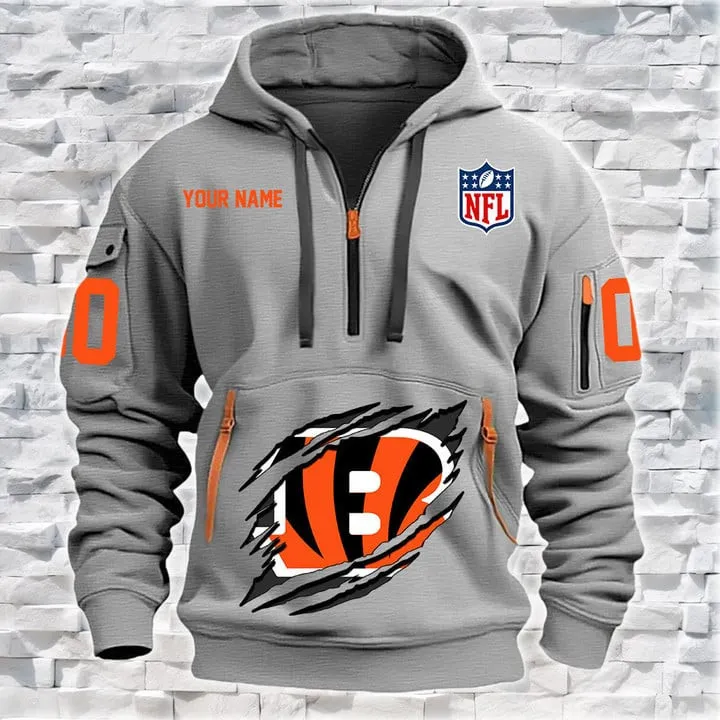 Cincinnati Bengals New Personalized Heavy Hoodie Quarter Zip Hoodie
