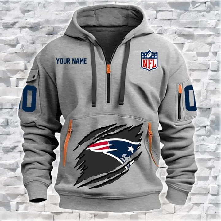New England Patriots New Personalized Heavy Hoodie Quarter Zip Hoodie For Sport Fans