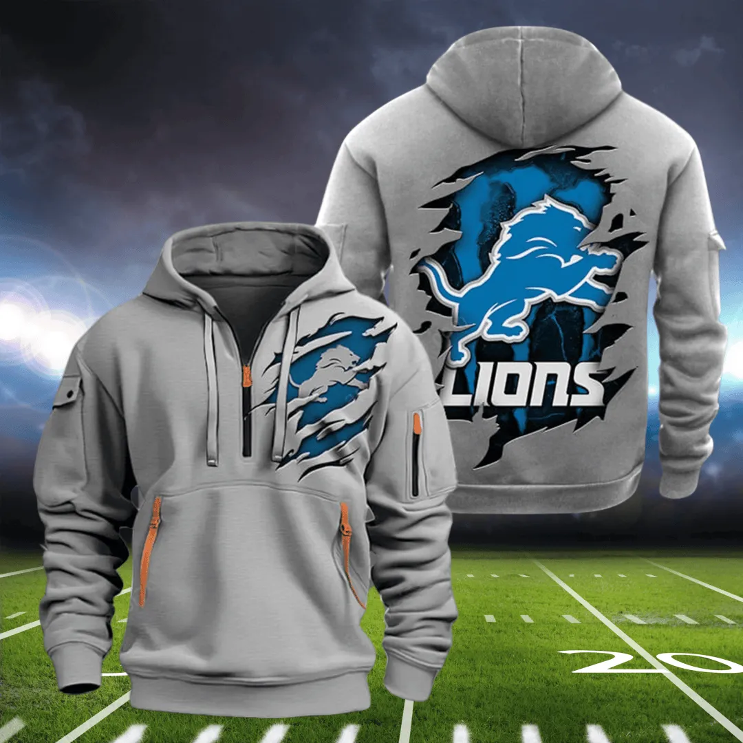 Detroit Lions New Personalized Heavy Hoodie Quarter Zip Hoodie Limited Edition 2025
