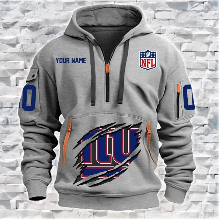 New York Giants New Personalized Heavy Hoodie Quarter Zip Hoodie For Sport Fans
