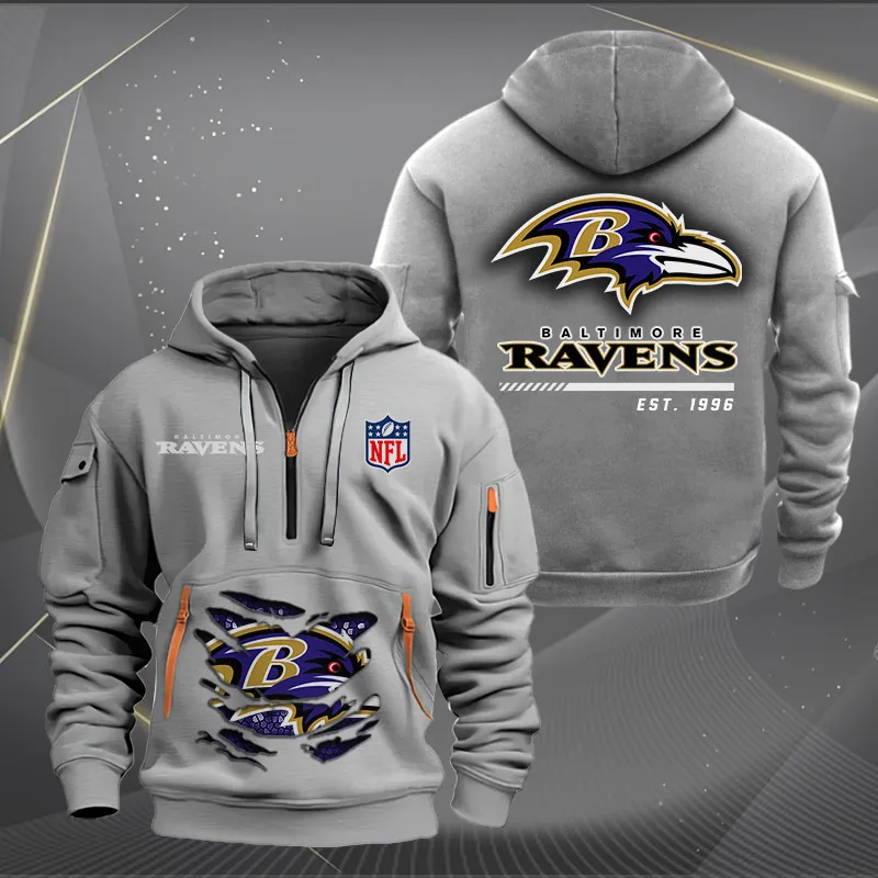 Baltimore Ravens New Personalized Heavy Hoodie Quarter Zip Hoodie