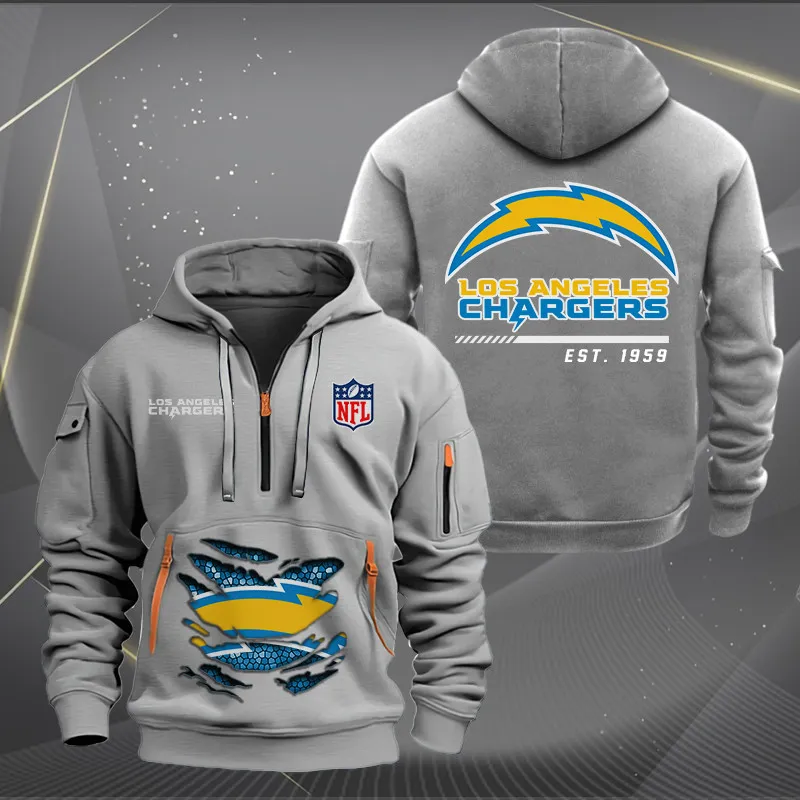 Los Angeles Chargers New Personalized Heavy Hoodie Quarter Zip Hoodie For Sport Fans