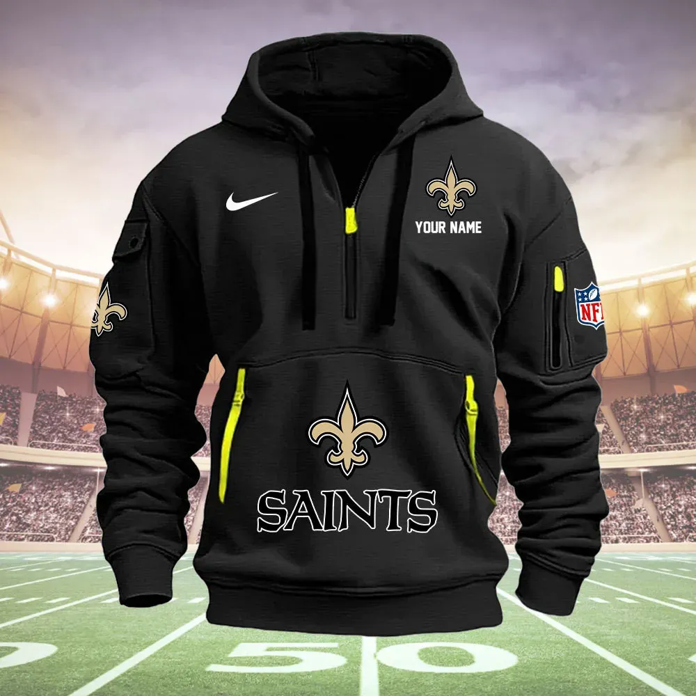 New Orleans Saints New Personalized Heavy Hoodie Quarter Zip Hoodie For Fans