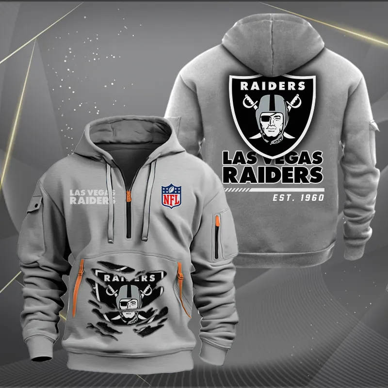 Las Vegas Raiders New Personalized Heavy Hoodie Quarter Zip Hoodie For Sport Fans