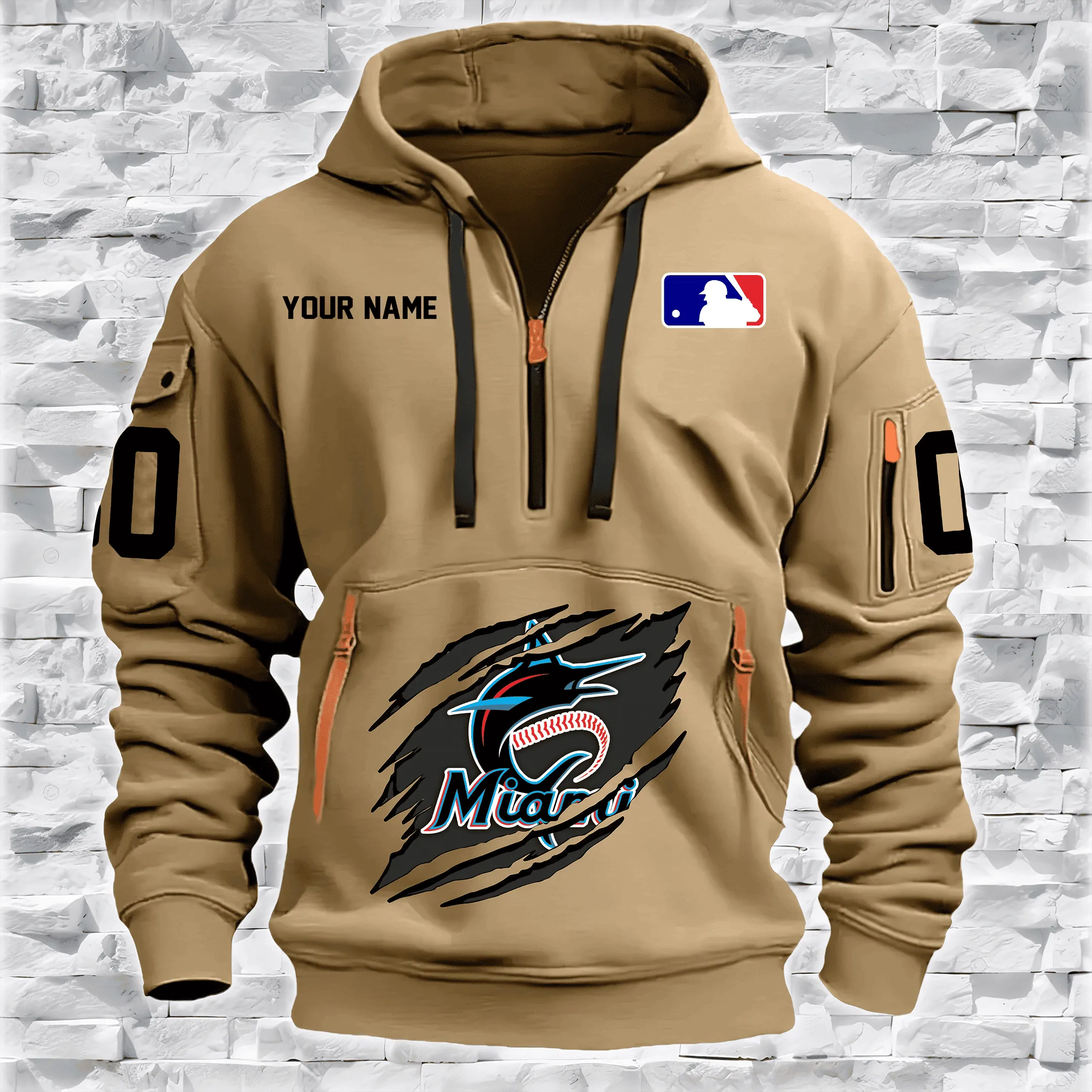 Miami Marlins New Personalized Heavy Hoodie Quarter Zip Hoodie Limited Edition