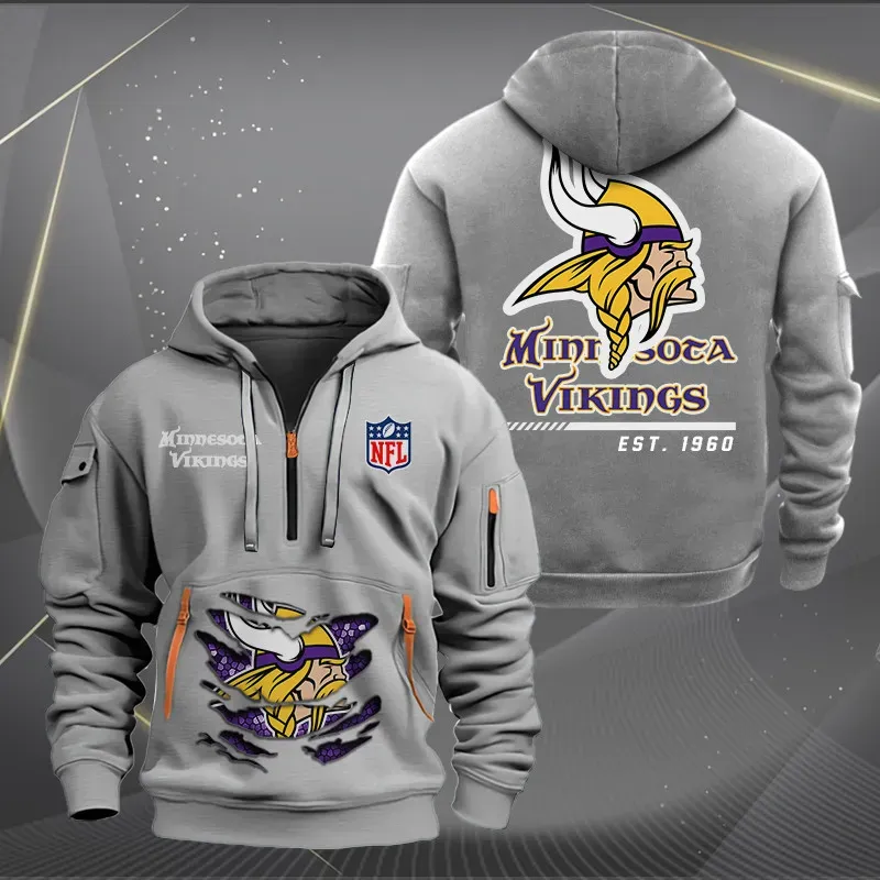 Minnesota Vikings New Personalized Heavy Hoodie Quarter Zip Hoodie For Sport Fans