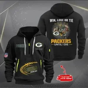 Green Bay Packers New Personalized Heavy Hoodie Quarter Zip Hoodie Limited Edition Black