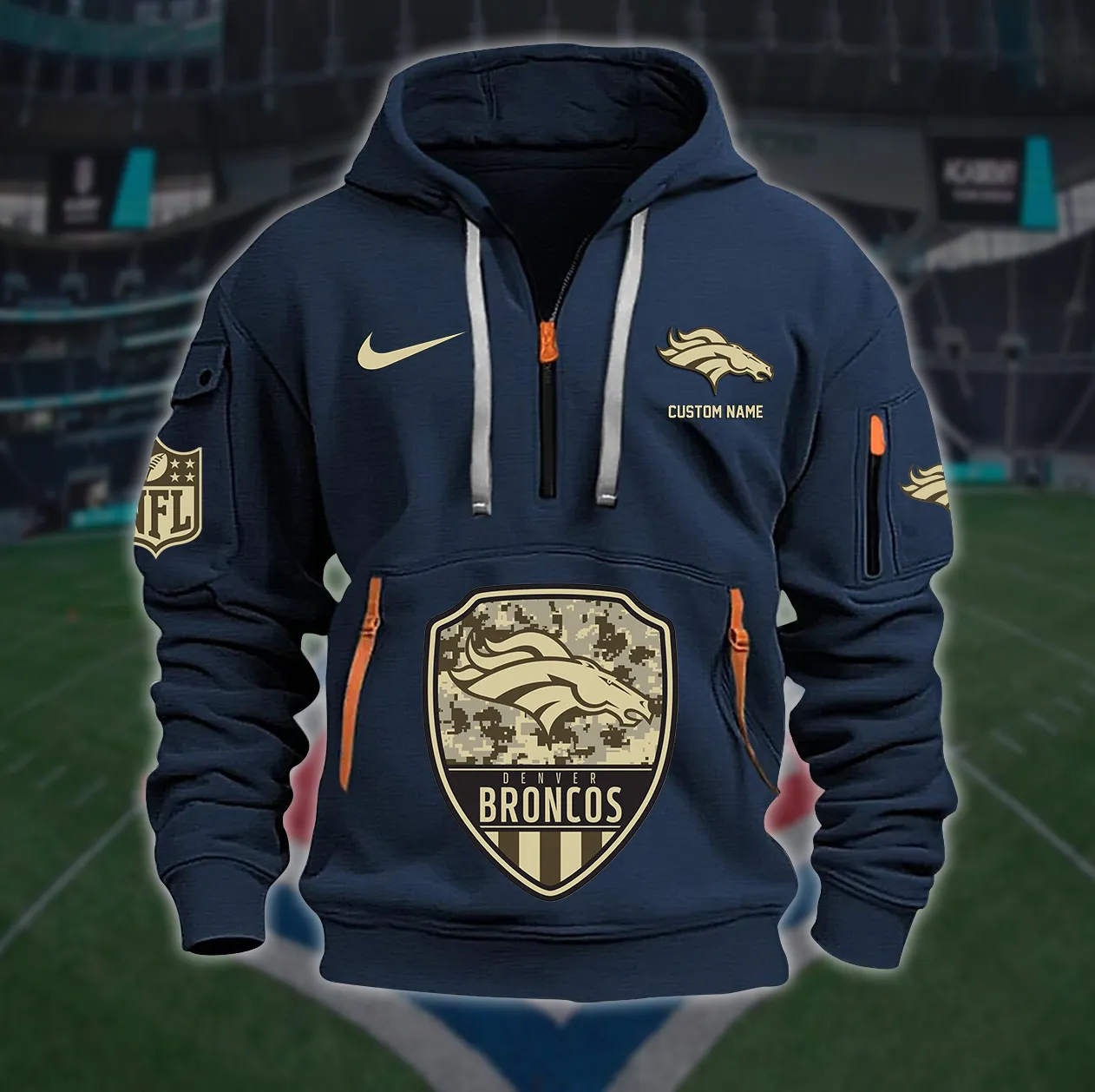 Denver Broncos New Personalized Heavy Hoodie Quarter Zip Hoodie Limited Edition