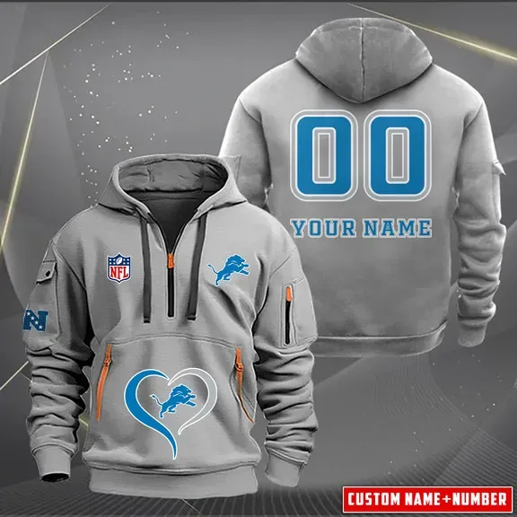 Detroit Lions New Customized Heavy Hoodie Quarter Zip Hoodie Limited Edition