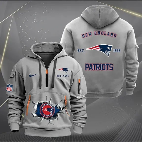 New England Patriots New Personalized Heavy Quarter Zip Hoodie