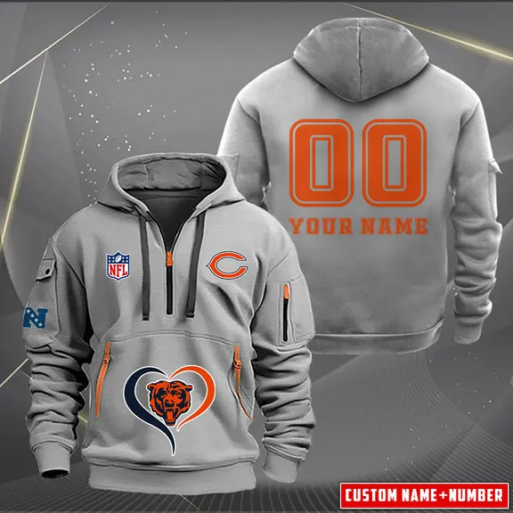 Chicago Bears New Personalized Heavy Quarter Zip Hoodie