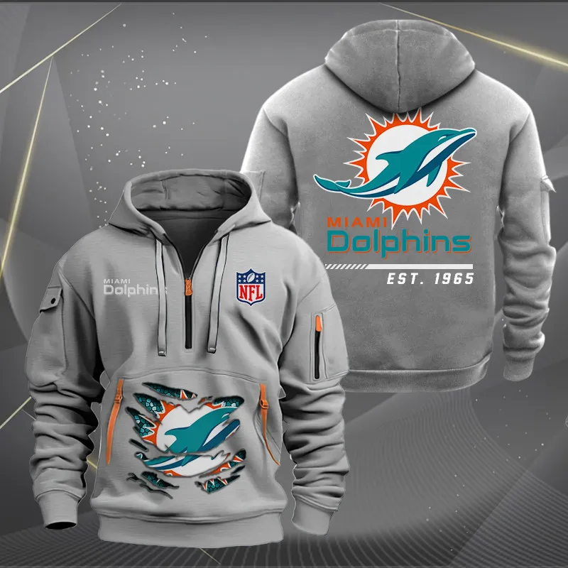 Miami Dolphins New Personalized Heavy Hoodie Quarter Zip Hoodie For Sport Fans