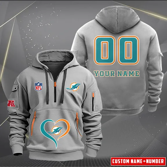 Miami Dolphins New Personalized Heavy Limited Edition Quarter Zip Hoodie