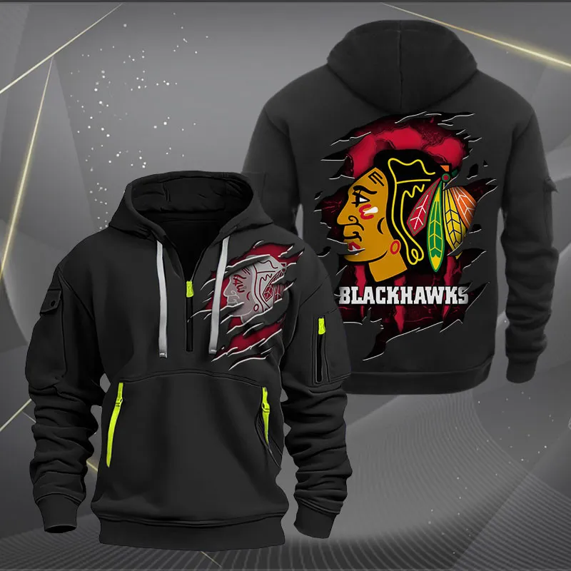 Chicago Blackhawks Heavy Quarter Zip Hoodie For Men Women