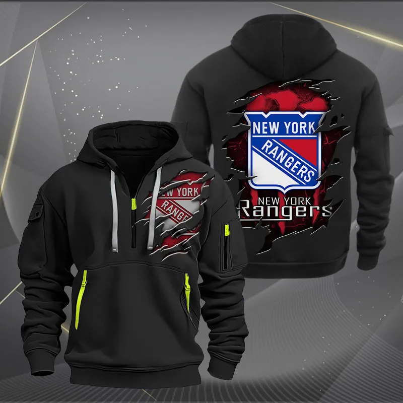 New York Rangers Heavy Quarter Zip Hoodie For Men Women