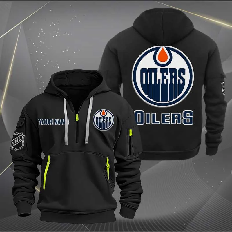 Edmonton Oilers Heavy Hoodie Quarter Zip Hoodie