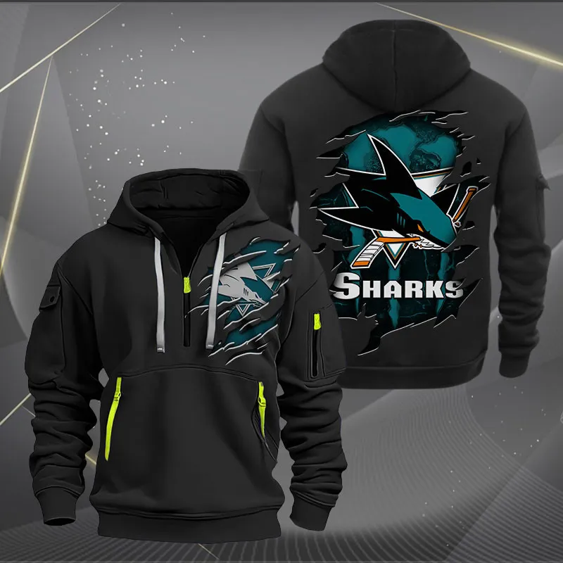 San Jose Sharks Heavy Quarter Zip Hoodie For Men Women