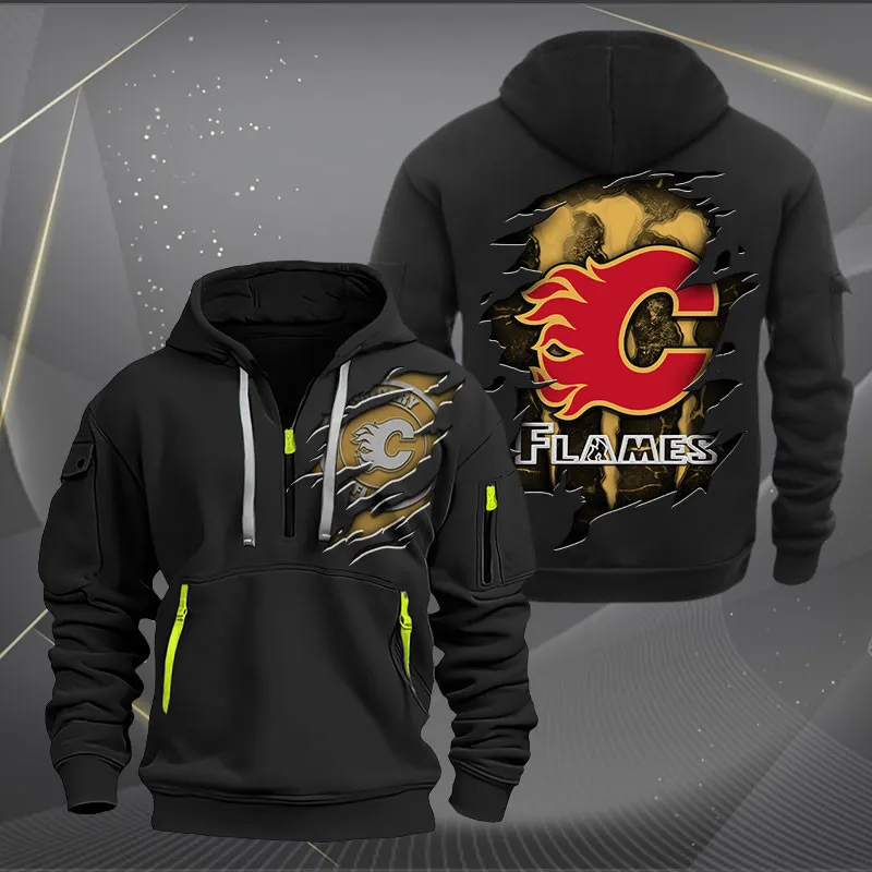 Calgary Flames Heavy Quarter Zip Hoodie For Men Women