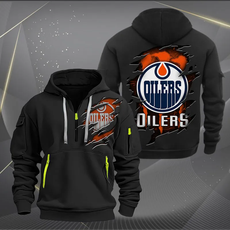 Edmonton Oilers Heavy Quarter Zip Hoodie For Men Women