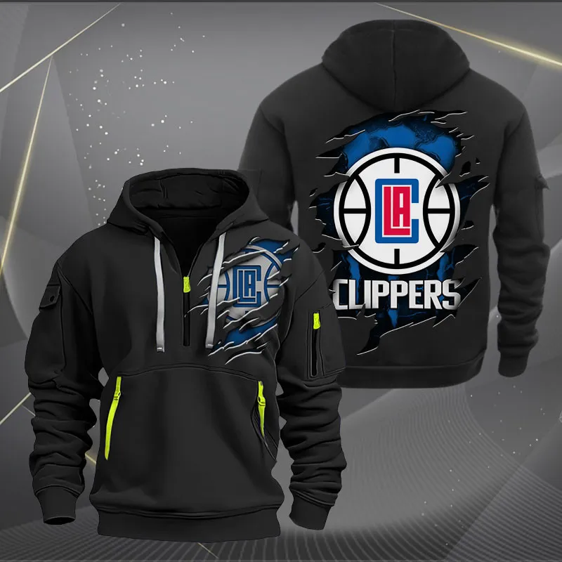 Los Angeles Clippers Heavy Hoodie Quarter Zip Hoodie Black For Men
