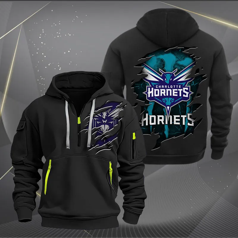 Charlotte Hornets Heavy Hoodie Quarter Zip Hoodie
