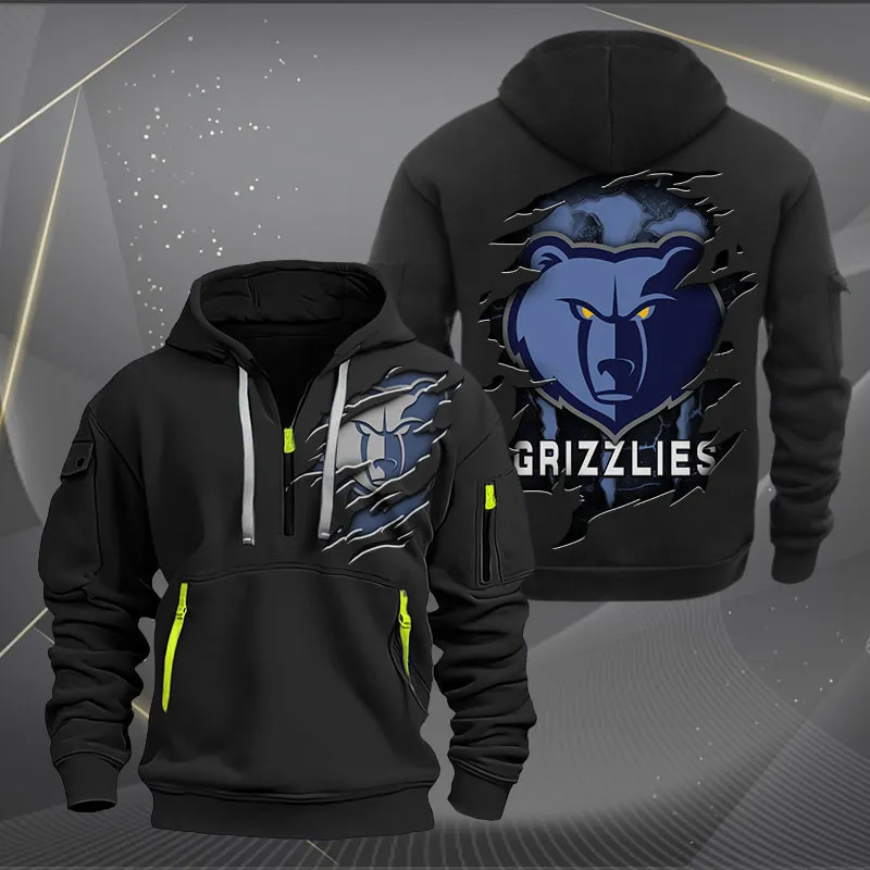 Memphis Grizzlies Heavy Hoodie Quarter Zip Hoodie Black For Men Women