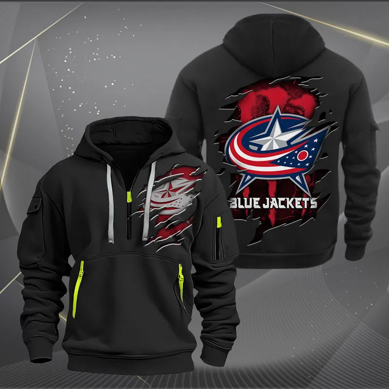 Columbus Blue Jackets Heavy Quarter Zip Hoodie For Men Women