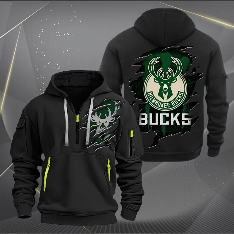 Milwaukee Bucks Heavy Hoodie Quarter Zip Hoodie