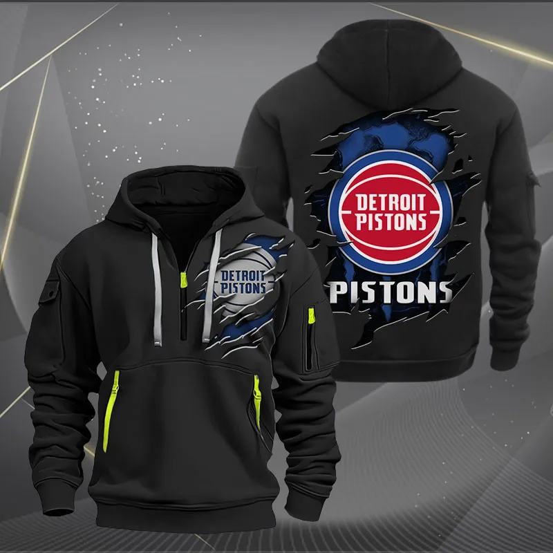 Detroit Pistons Heavy Hoodie Quarter Zip Hoodie