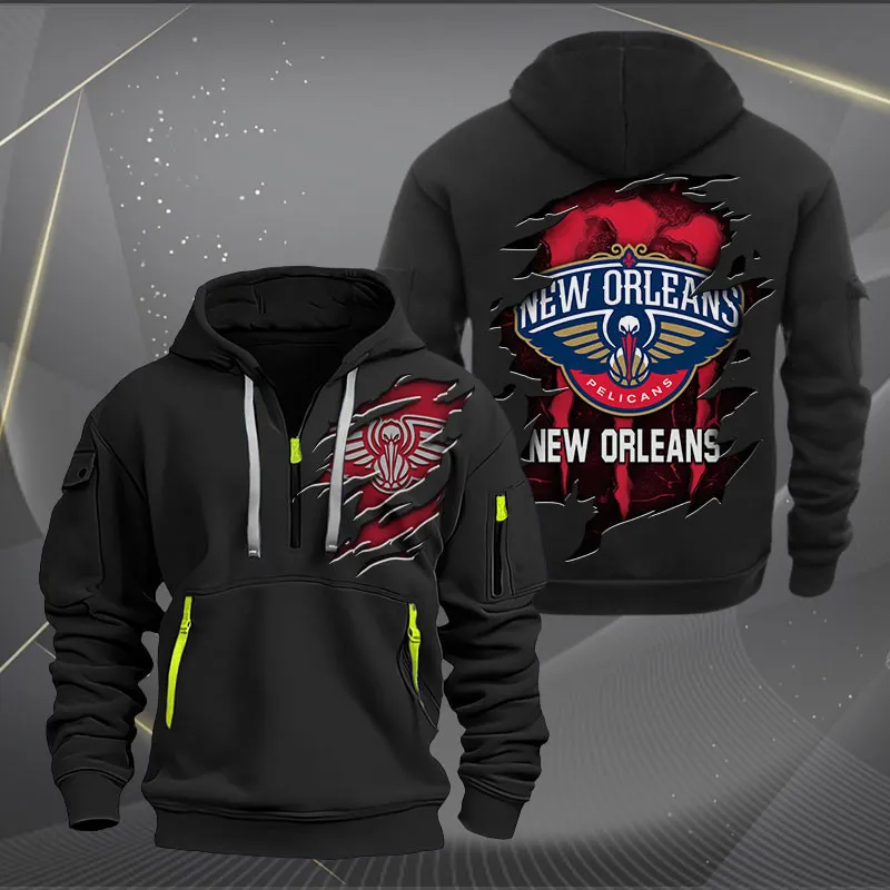 New Orleans Pelicans Heavy Hoodie Quarter Zip Hoodie Black For Men Women