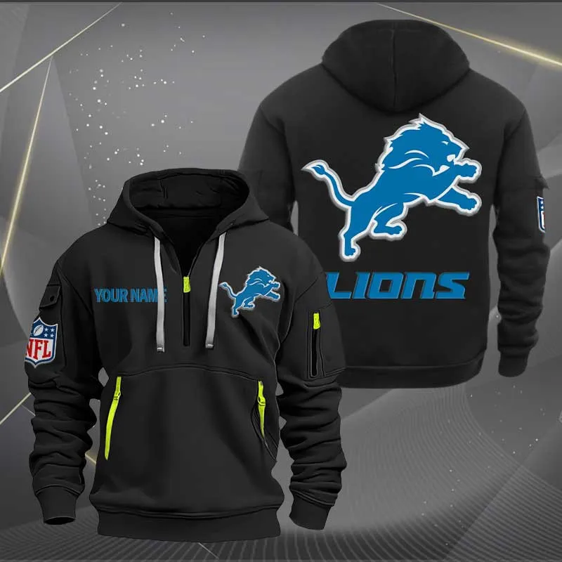 Detroit Lions Heavy Hoodie Quarter Zip Hoodie