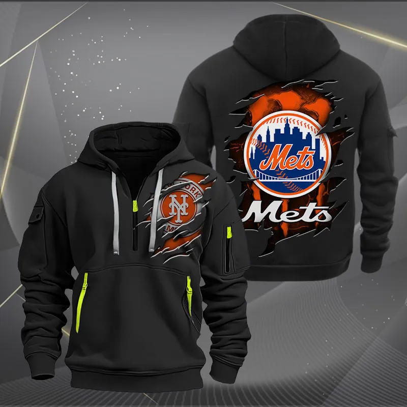 New York Mets Heavy Hoodie Quarter Zip Hoodie