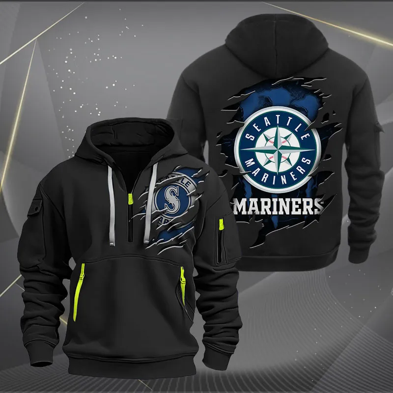 Seattle Mariners Heavy Hoodie Quarter Zip Hoodie